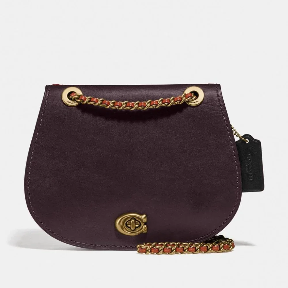 COACH $395 75577 Reversible Parker Saddle Bag In Signature Canvas Tan/Rust/Brass